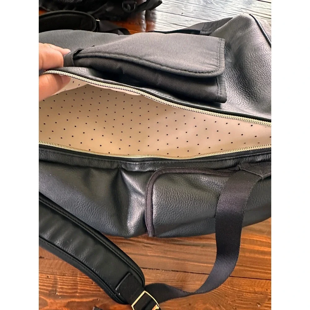 Itzy Ritzy Boss Backpack Diaper Bag Black Vegan Leather Gold Hardware Quilted